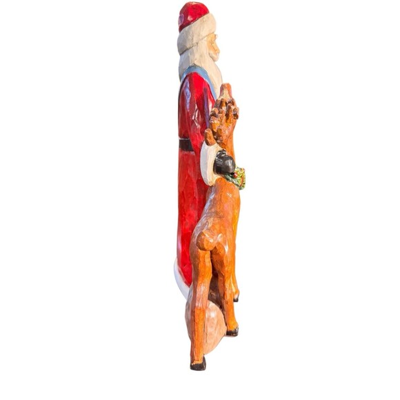 GISELA GRAHAM RESIN SANTA WITH DEER & PRESENT SACK FIGURINE 11.5” - Picture 8 of 11